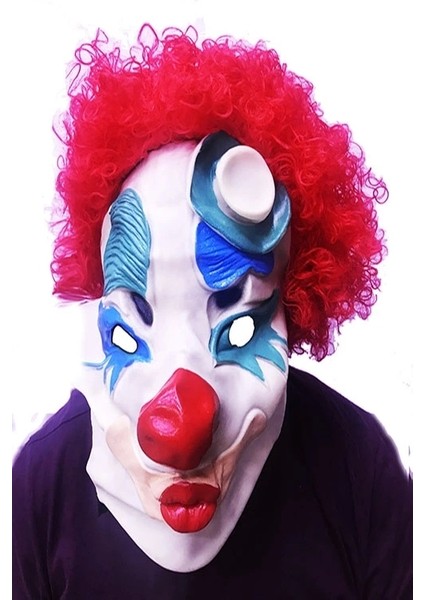 Kırmızı Renk Afro Bonus Peruklu Palyaço Lateks Et Maske (5047)