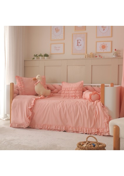 Luna %100 Pamuk Montessori Bebek Uyku Seti – Fırfırlı, Pembe Renk, Ördek Uyku Arkadaşı ile