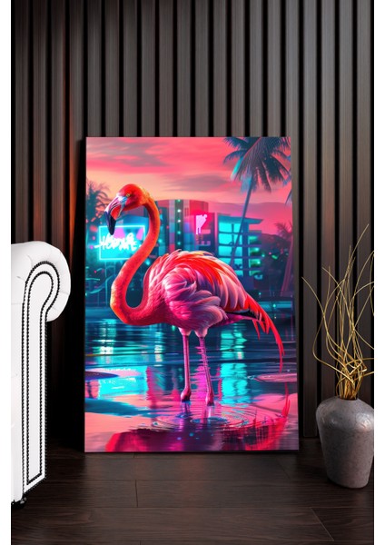 Tropikal Neon Flamingo Kanvas Tablo - NV00291