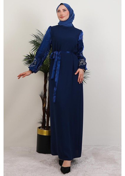 Kolu Yonca Detay Elbise Lacivert