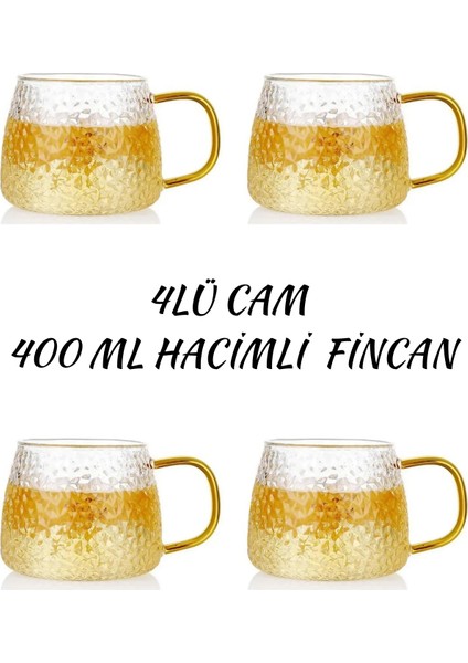 Büyük Boy Ezme Cam Sarı Kulplu Şık Çay Kahve Meşrubat Bitki Çayı Kupası 400 ml