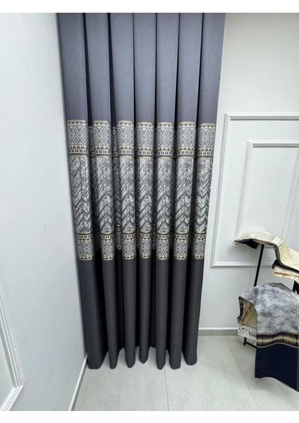 Nivemeshome Avşa DESEN:632349 2504 Antrasit 1/3 Sık Pile Fon Perde Apm