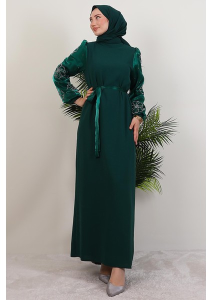 Kolu Yonca Detay Elbise Zümrüt