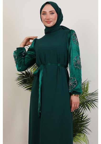 Kolu Yonca Detay Elbise Zümrüt indirimleri