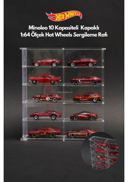 10’lu Kapaklı Pleksi 1/64 Hot Wheels Diecast Model Araç Sergileme Rafı