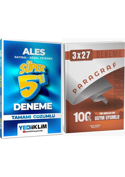 Yediiklim + Anla Kazan 2026 Ales Sayısal Sözel Yetenek Süper 5 Li + Paragraf Deneme 2 Li Set
