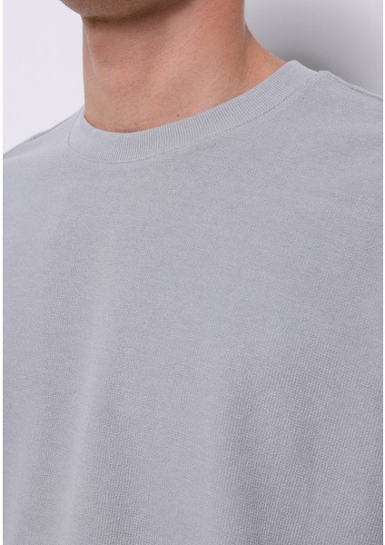 Oversize Fit Yuvarlak Yaka Düz Erkek Mavi Kısa Kol Tişört fırsatları