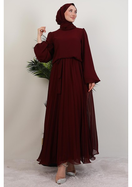 Ümra Şifon Elbise Bordo