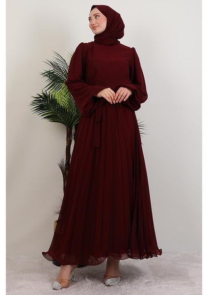 Ümra Şifon Elbise Bordo modelleri