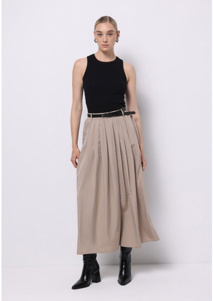 Maxi Length Düz Kadın Kahverengi Etek