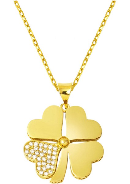 Zincirli Yonca Kolye 14 Ayar Altın