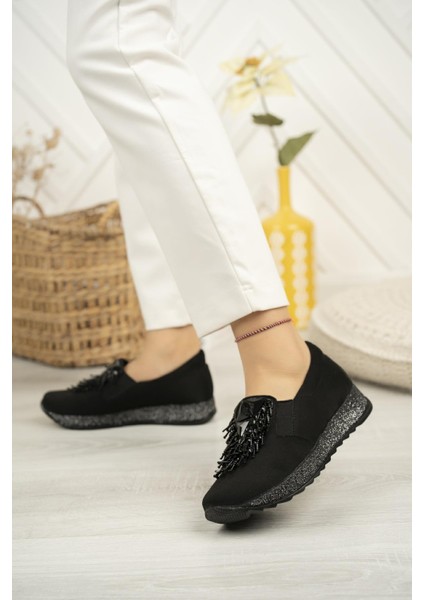 Sdf 332 Siyah Süet Taşlı Kadın Ayakkabı modelleri