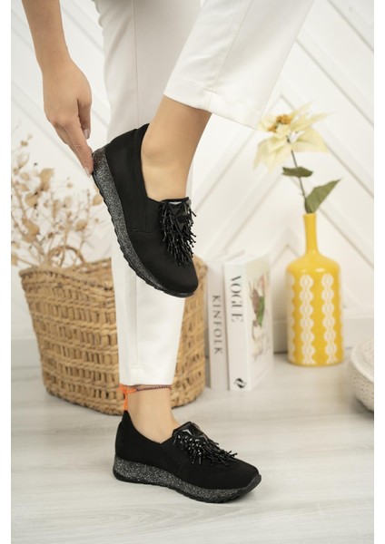 Sdf 332 Siyah Süet Taşlı Kadın Ayakkabı fırsatları