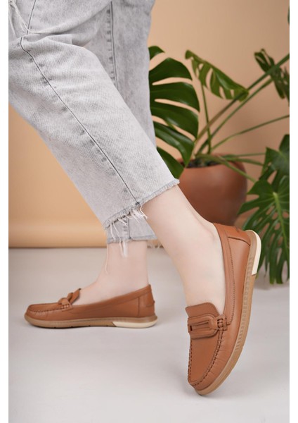 Eliz 24105 Taba Hakiki Soft Deri Rok Günlük Kadın Ayakkabı