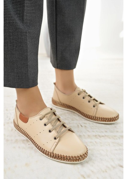 Syg P38 Bej Hakiki Deri Kadın Ayakkabı modelleri