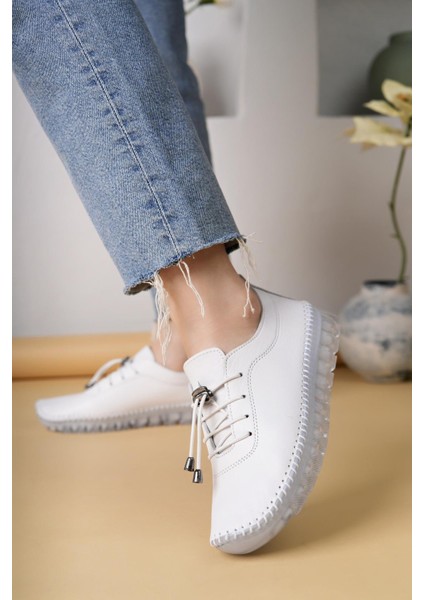 Knc 12 Beyaz Hakiki Deri Şeffaf Taban Kadın Ayakkabı modelleri