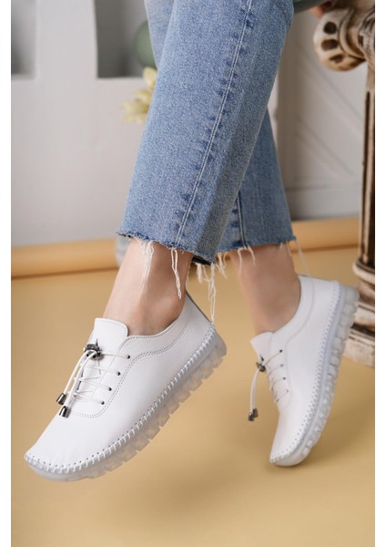 Knc 12 Beyaz Hakiki Deri Şeffaf Taban Kadın Ayakkabı fırsatları