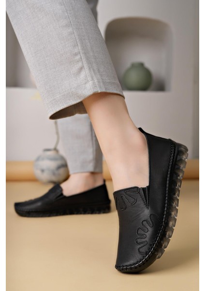 Knc 10 Siyah Hakiki Deri Şeffaf Taban Kadın Ayakkabı modelleri