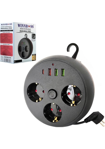 Akım Korumalı Priz 3xpriz 3xusb 1xtype-C , 100-250V