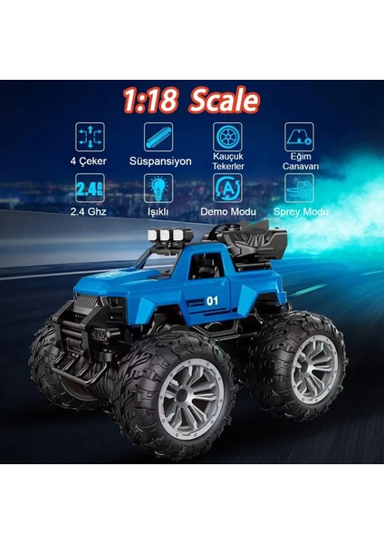 Uzaktan Kumandalı Şarjlı Duman Atan Araba 4x4 Buharlı Işıklı Uzaktan Kumandalı Off Road Araba Rc Stu