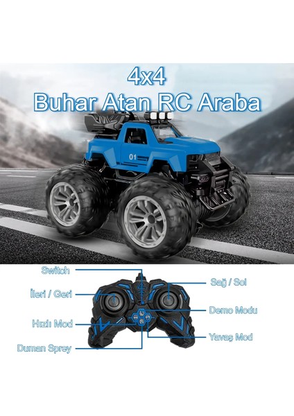 Uzaktan Kumandalı Şarjlı Duman Atan Araba 4x4 Buharlı Işıklı Uzaktan Kumandalı Off Road Araba Rc Stu