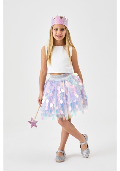 Lila Büyük Pullu Kız Çocuk Etek - Stacy