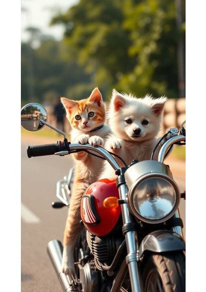 Motora Binen Kedi Köpek Kanvas Tablo Ev Duvar Salon Ofis Dükkan Hediyelik Dekarasyon Süsü fiyatları