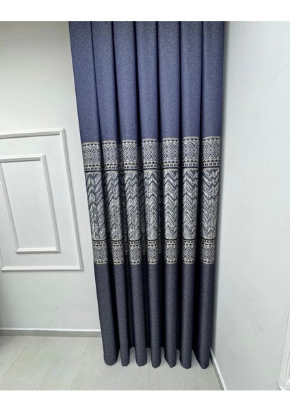 Nivemeshome Avşa DESEN:632349 502 Lacivert 1/3 Sık Pile Fon Perde Apm
