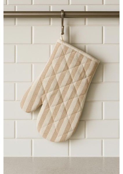 Bej Çizgili Kalın Isıya Dayanıklı Fırın Eldiveni Pamuklu Askılı Şık ve Kullanışlı Mutfak Eldiveni fiyatları