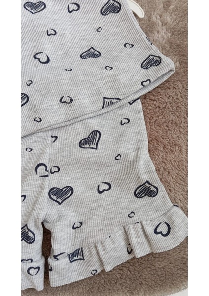 Is Berceste Kız Çocuk Gri Fırfırlı Japone Desenli Kız Çocuk Alt Üst Şort Takım modelleri