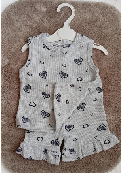 Is Berceste Kız Çocuk Gri Fırfırlı Japone Desenli Kız Çocuk Alt Üst Şort Takım fırsatları