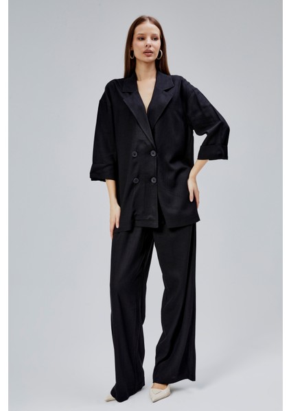 Siyah Oversize Yarım Kol Keten Takım fırsatları
