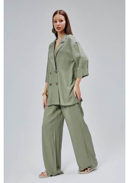 Haki Oversize Yarım Kol Keten Takım fiyatları