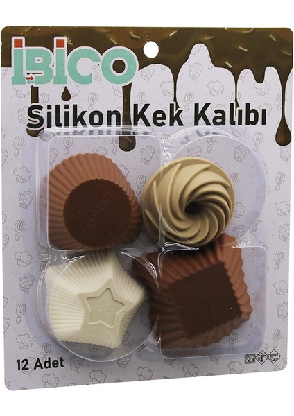 12PCS Renkli Silikon Muffin - Kek Kalıp Mix Şekil= 3-Dikdörtgen - 3-Yuvarlak - 3-Rüzgar Gülü - 3-Yıldız (4741)