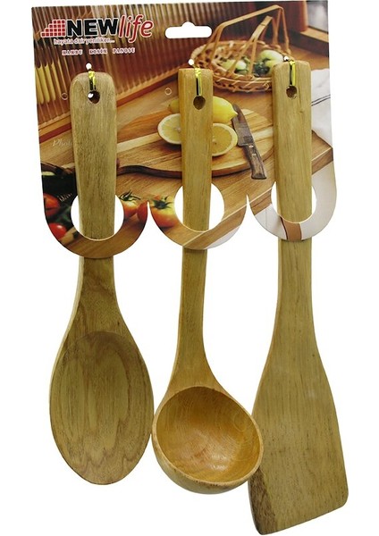 3pcs Ahşap Bambu Mutfak Servis Seti KAŞIK=27CM - KEPÇE=27CM - SPATULA=32CM (4741)