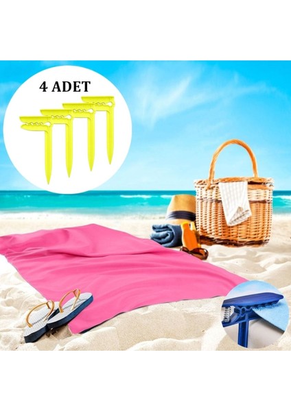 Renkli 4'lü Havlu Sabitleyici Set, Plaj Mandalı ve Kazığı