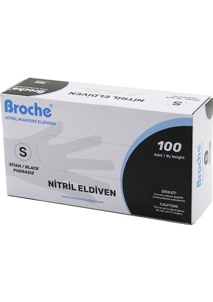 Broch S Beden Siyah Pudrasız Nitril Muayene Eldiveni 100LÜ (4741)