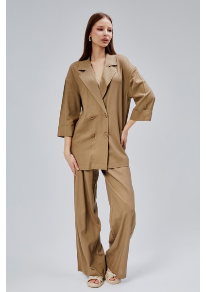 Toprak Oversize Yarım Kol Keten Takım modelleri