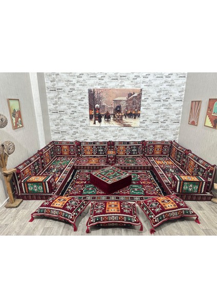 Şark Köşesi Bordo Milas Desenli Minder, Kilim, Orta Puf Takımlarımız