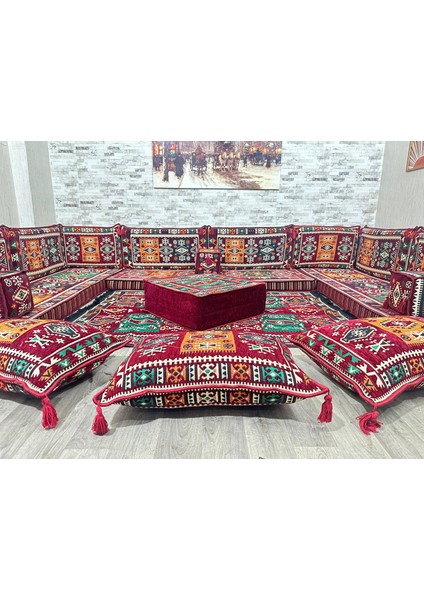 Şark Köşesi Bordo Milas Desenli Minder, Kilim, Orta Puf Takımlarımız fiyatları