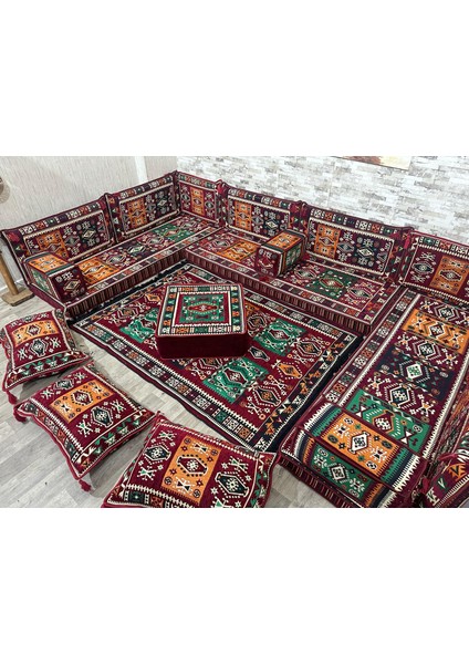 Şark Köşesi Bordo Milas Desenli Minder, Kilim, Orta Puf Takımlarımız modelleri