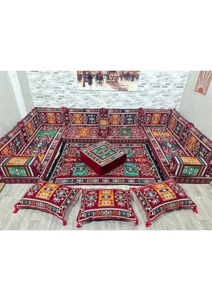 Şark Köşesi Bordo Milas Desenli Minder, Kilim, Orta Puf Takımlarımız indirimleri