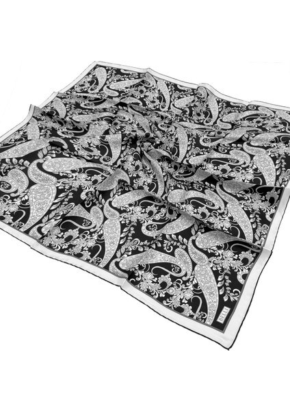 Twill Ipek Eşarp - 4101-82 Siyah Gümüş