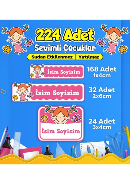 Sevimli Çocuklar Okul Kreş Kişiye Özel Isim Etiket Seti - Model 476