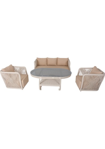Psine | Üçlü Rattan Bahçe Oturma Grubu | 3+1+1+Sehpalı Bahçe Takımı