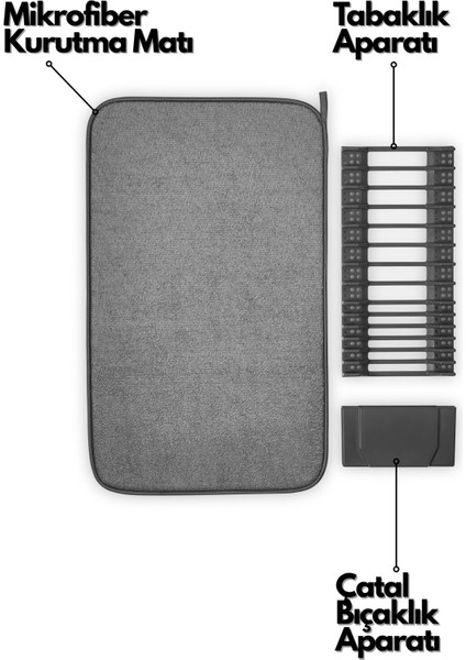 Mikrofiber Bulaşık Kurutma Seti 36X60CM Büyük Boy Katlanabilir 3 'lü Set Xl Bulaşık Kurutma Matı