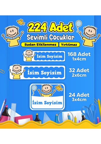 Sevimli Çocuklar Okul Kreş Kişiye Özel Isim Etiket Seti - Model 477
