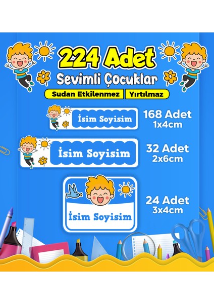 Sevimli Çocuklar Okul Kreş Kişiye Özel Isim Etiket Seti - Model 475