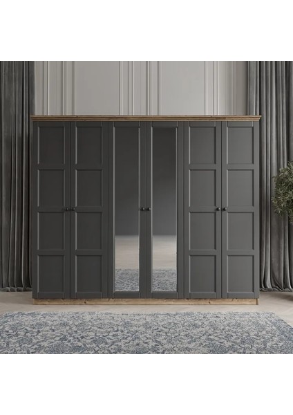 Toprak 6 Kapaklı Bazalı Gardırop Tamamı Mdf