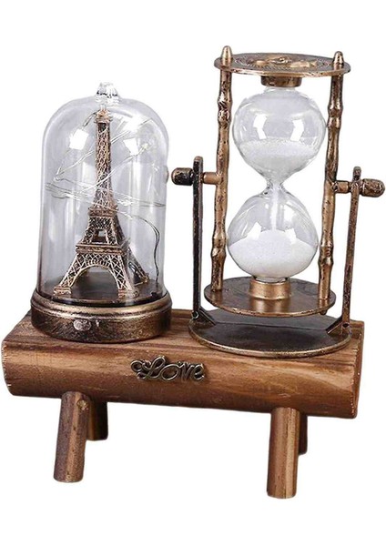 Fanus Içinde Eyfel Kulesi Kum Saati Led'li Retro Metal Tower Biblo Ahşap Ayaklı Dekoratif Hediyelik Masaüstü Aksesuar Özel Seri indirimleri